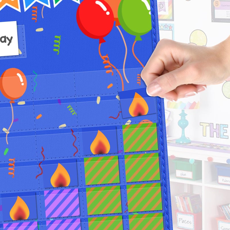 Eamay Happy Birthday Pocket Chart, Blue Birthday Graph Bulletin Board for Classroom - Image 5